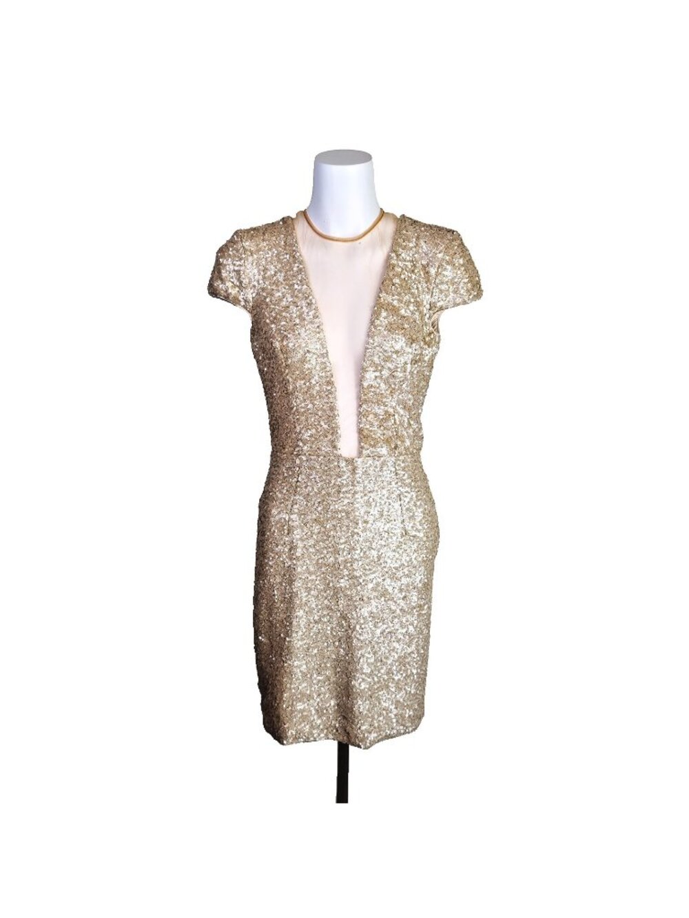 STUNNING THE POPULATION 'KYLIE' PLUNGING NECK SEQUIN GOLD DRESS Prom Wedding L